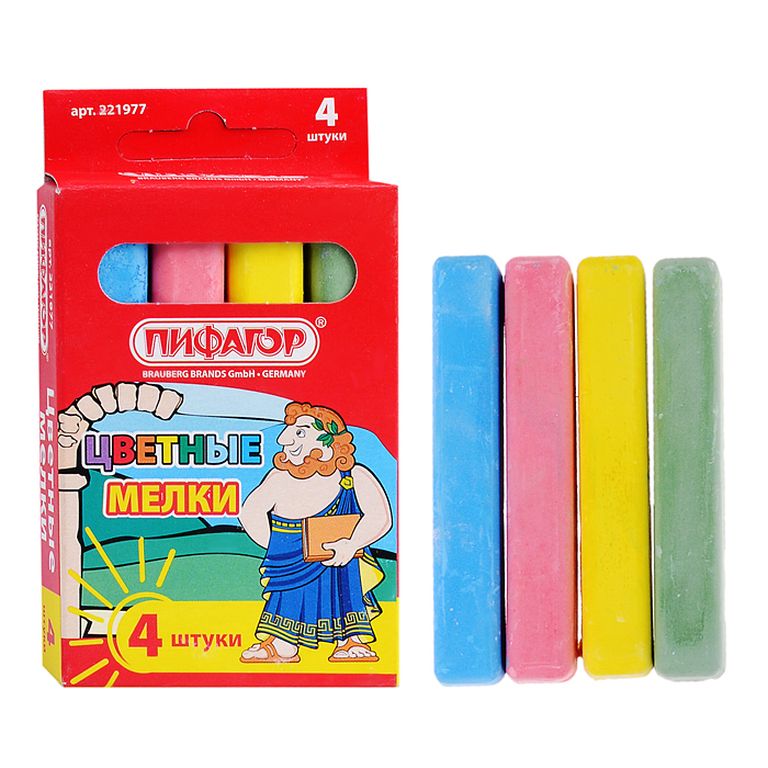 Набор мелков, 4 цвета в коробке 10х6х2 см 221977