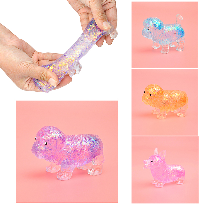 Игрушка-антистресс Собака прозрачная, с блестками, 12 штук в упаковке 9х7х5 см 00-6718