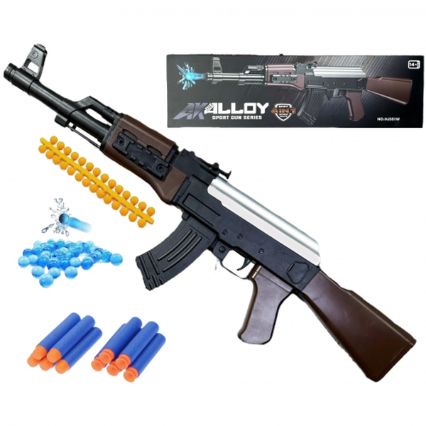 Автомат Калаш 47, 3 режима стрельбы, орбизы, софт-патроны, резиновые пульки в комплекте, в коробке 55х15х6см HJ351