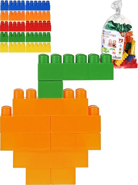 Конструктор детский КЛАССИК, 6 цветов в наборе, 72 элемента в пакете 29х25х49см И-1360