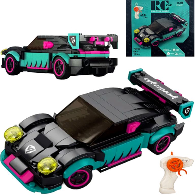 Конструктор Машина зелено-розовая на РУ, 265 деталей, в коробке 22,5х19х5,5см 70053D