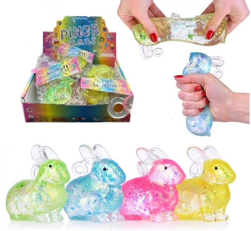 Антистресс-мялка Кролик с блестками, в пакете 10 см., 16 штук в упаковке 28х20х8 см 1353