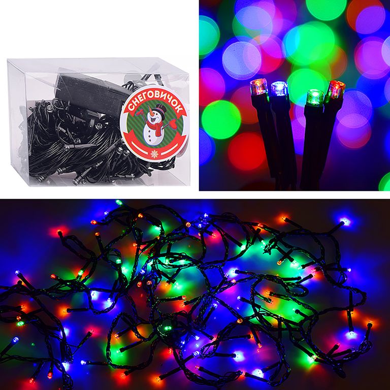Электрогирлянда светодиодная 5 м, 100 ламп, цветная 12х6х8 см S0469