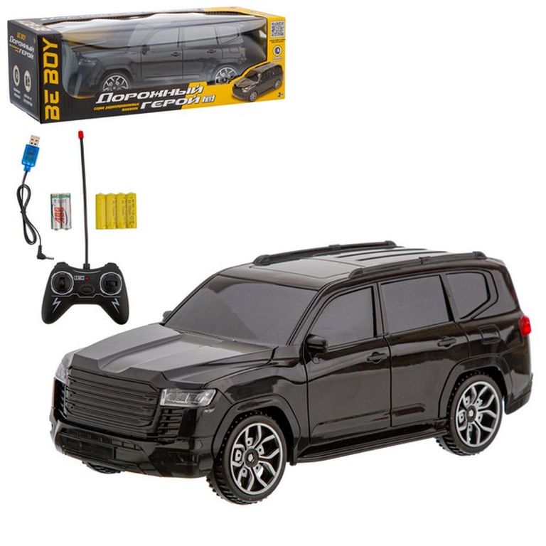 Машинка на р-у, Джип черный BEBOY, масштаб 1:12, резиновые покрышки, USB 35х11х15 см IT110696