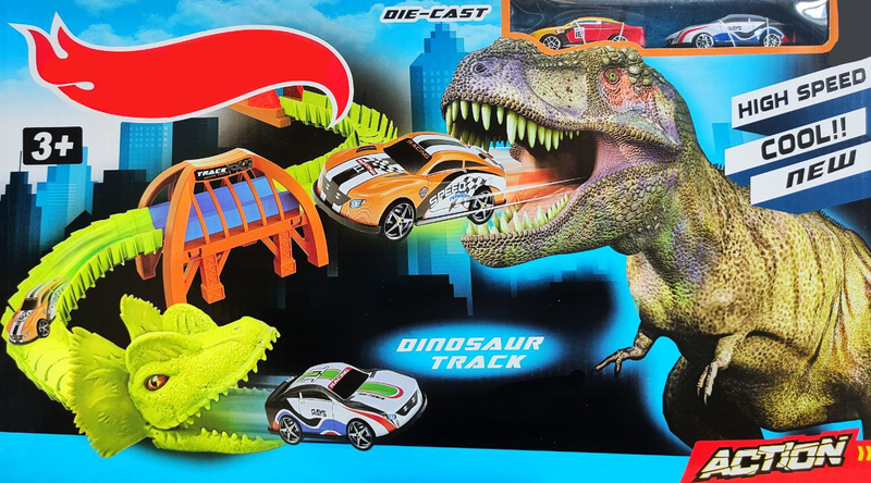 Трек ХВ Динозавр с мостом, 2 машинки в комплекте, в коробке 44х25х6см 140020