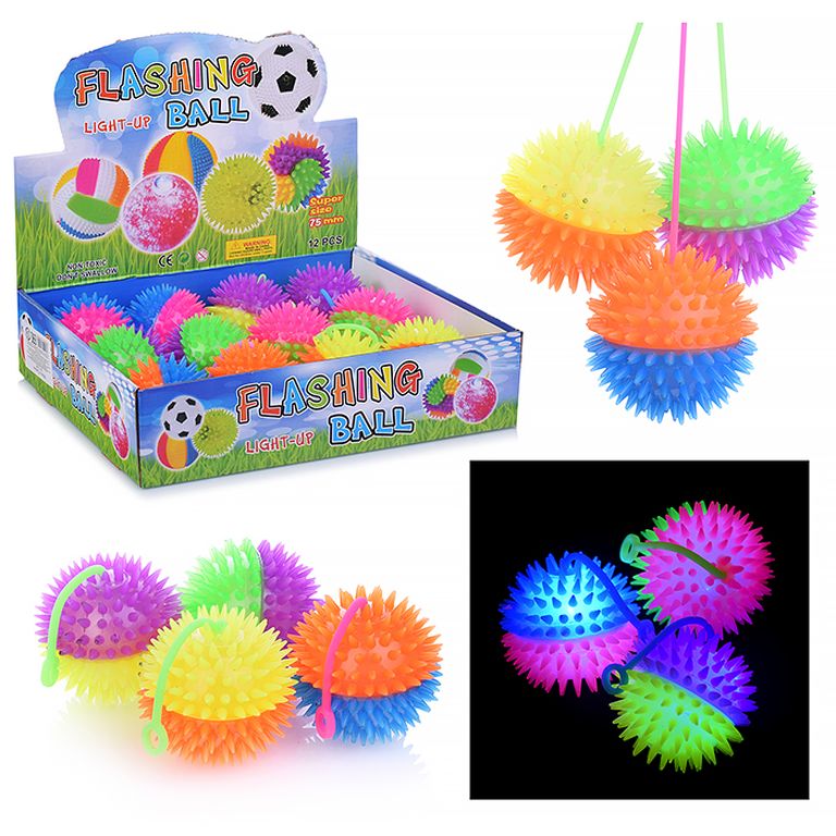 Мяч-ежик двухцветный, со светом 7,5 см., 12 штук в коробке 7,5х7,5х7,5 см 00-1168