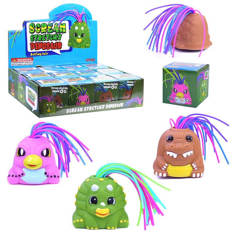 Игрушка-антистресс Динозаврик, с звуком, 12 штук в упаковке 7х7х7 см 00-3553