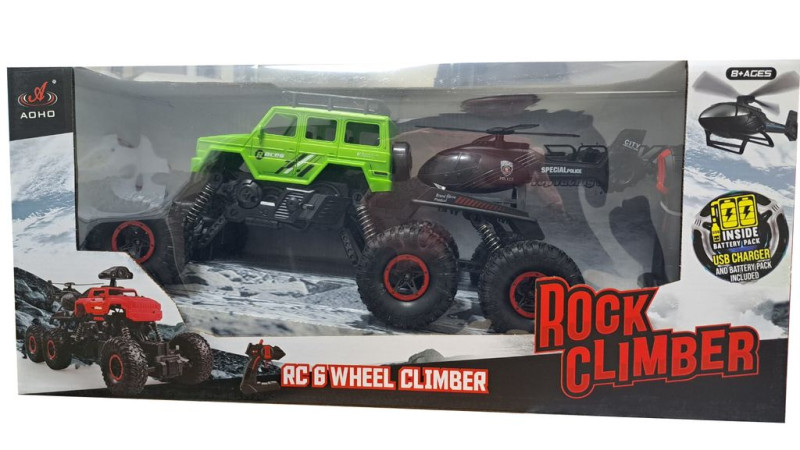 Джип шестиколесный 1:14, перевозит вертолет, свет фар, акк., 3,7V 56х24х17 см 911-558В