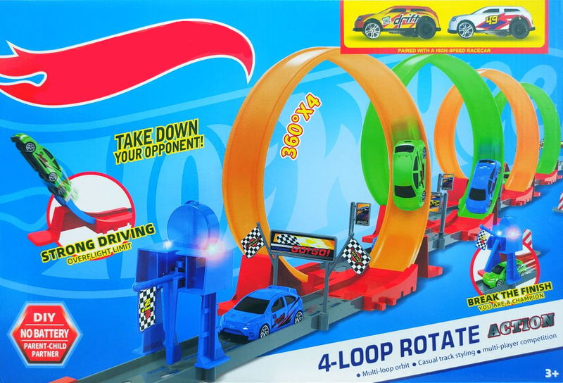 Трек ХВ с 4-мя петлями, 360х4, аксессуары, свет, звук, 2 машинки в комплекте, в коробке 45х30,5х8см 666-5
