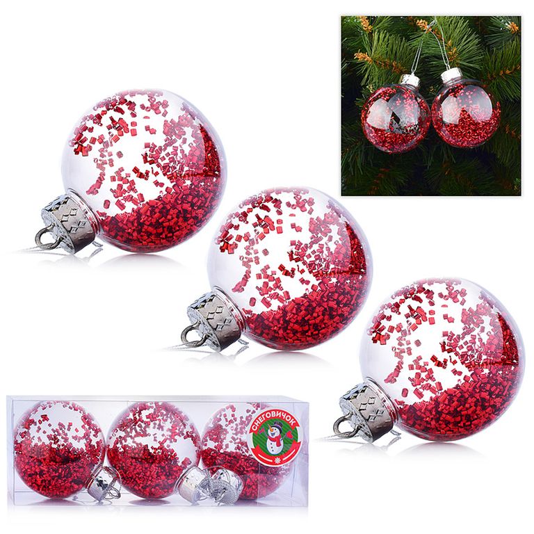 Набор шаров Приз 8 см., 3 штуки в коробке 24х8х8 см S1320