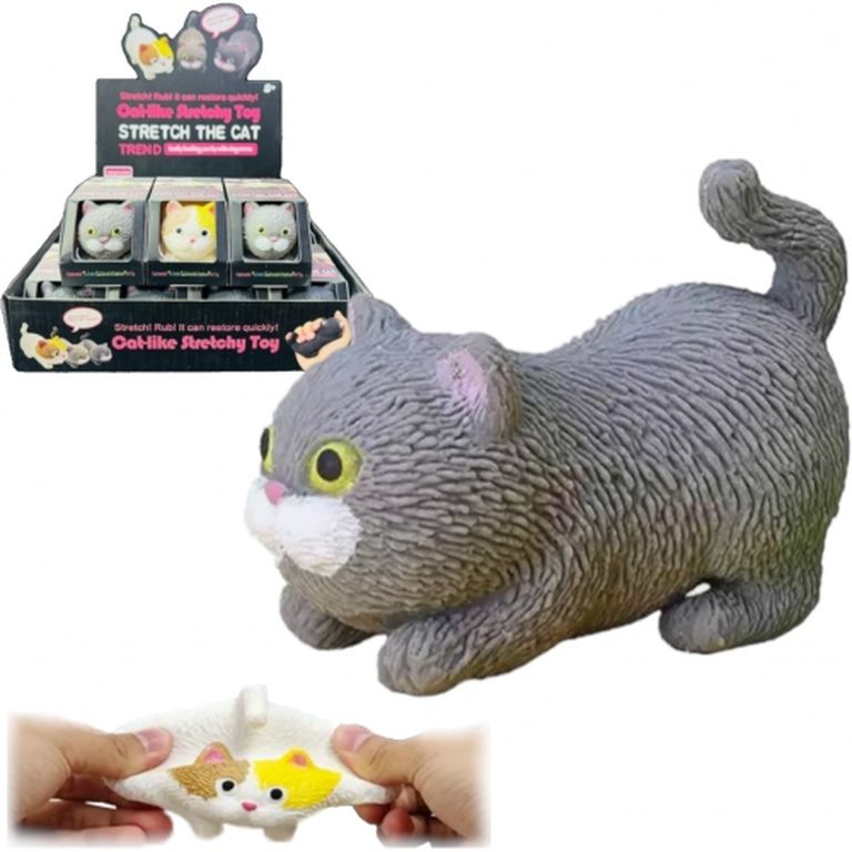 Антистресс-мялка Котик 9 см., в индивидуальной упаковке, 12 штук в шоубоксе 12х30х5 см 1121