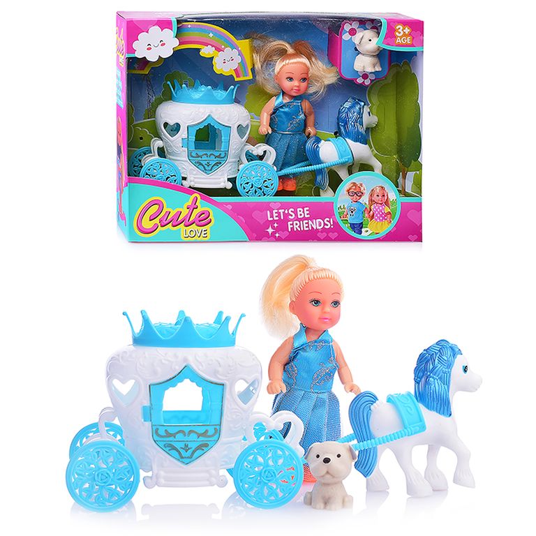 Кукла в наборе с каретой,лошадкой и животным 24х18х6 см SM022-1