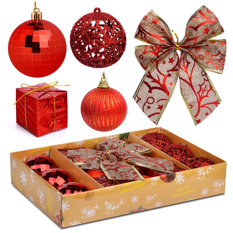 Набор новогодних шаров Новогодний переполох, красные 6см., 16 штук 29х19х6 см S1668