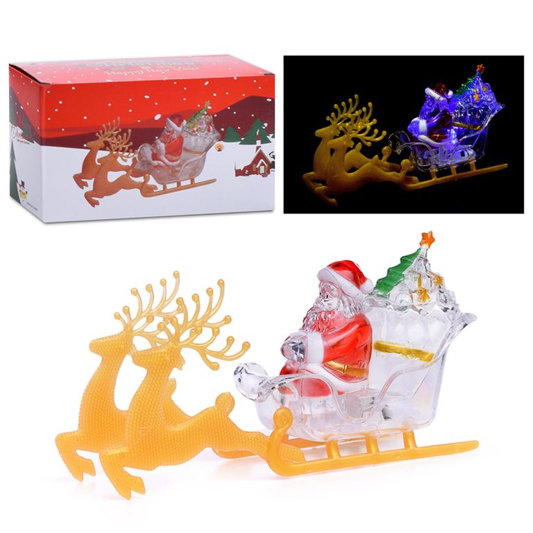 Елочка светящаяся в санях у Санты, в коробке 17х6х9 см S1678