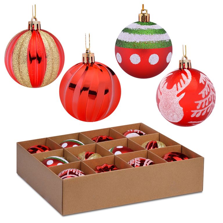 Набор новогодних украшений Новогодняя загадка 6см., 12 штук, в коробке 24х18х6 см S1705