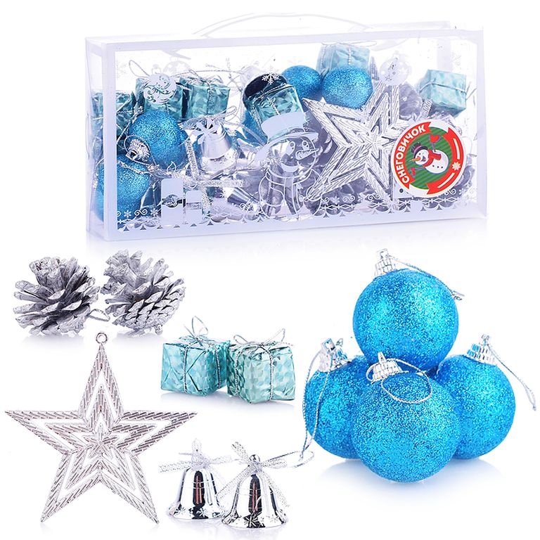 Набор новогодних украшений Снежное великолепие 34 штуки по 3 см., в упаковке 22х5х11 см S1028