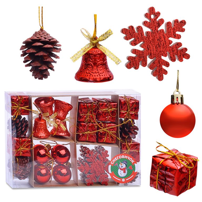Набор новогодних украшений Праздничное настроение 3см, 24 штуки 20х14х3 см S1605