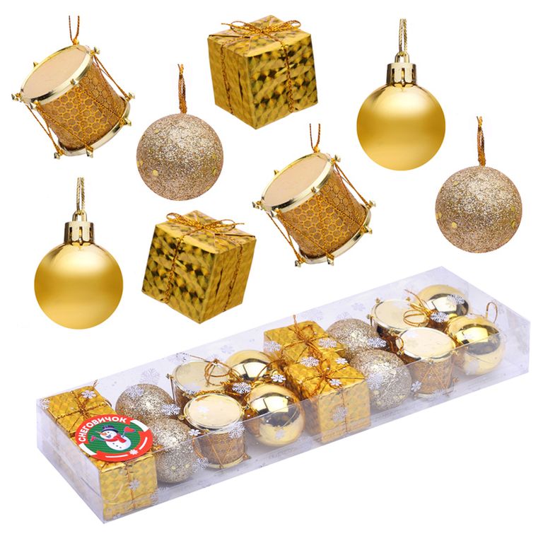 Набор новогодних шаров Новогодние забавы золото 4см, 16 штук 31х8х4 см S1664