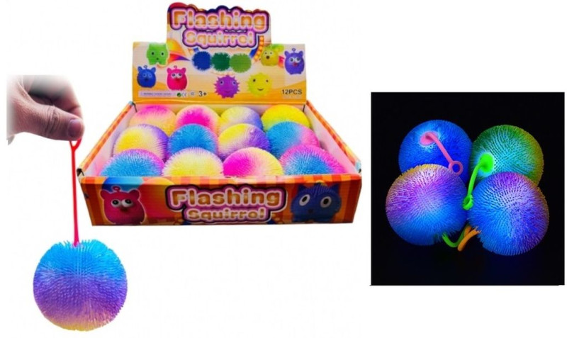 Антистресс Мяч Лохматик радужный 7 см, светится, 12 штук в упаковке 30х20х7 см 1190