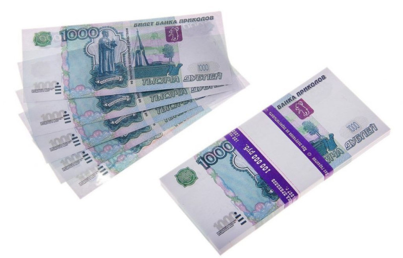 Сувенирная банкнота 100 купюр 1000 руб