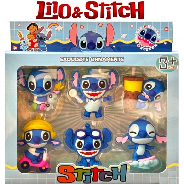 Набор резиновых брелков Стич 4 см., 6 видов в коробке 16х12х3 см 9962