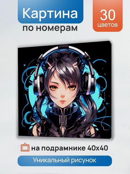 Холст с красками 40х40 см по номерам в коробке 30 цв. Девушка в чёрном Х-5606