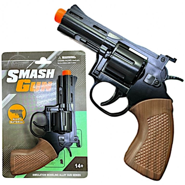 Металлический револьвер под пистоны Smash Gun чёрный, на блистере 19х13х3 см C2001A